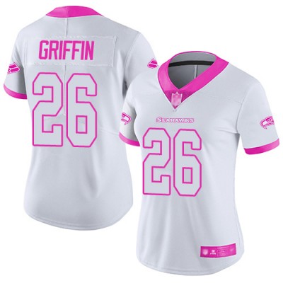 Nike Seattle Seahawks #26 Shaquem Griffin WhitePink Women's Stitched NFL Limited Rush Fashion Jersey